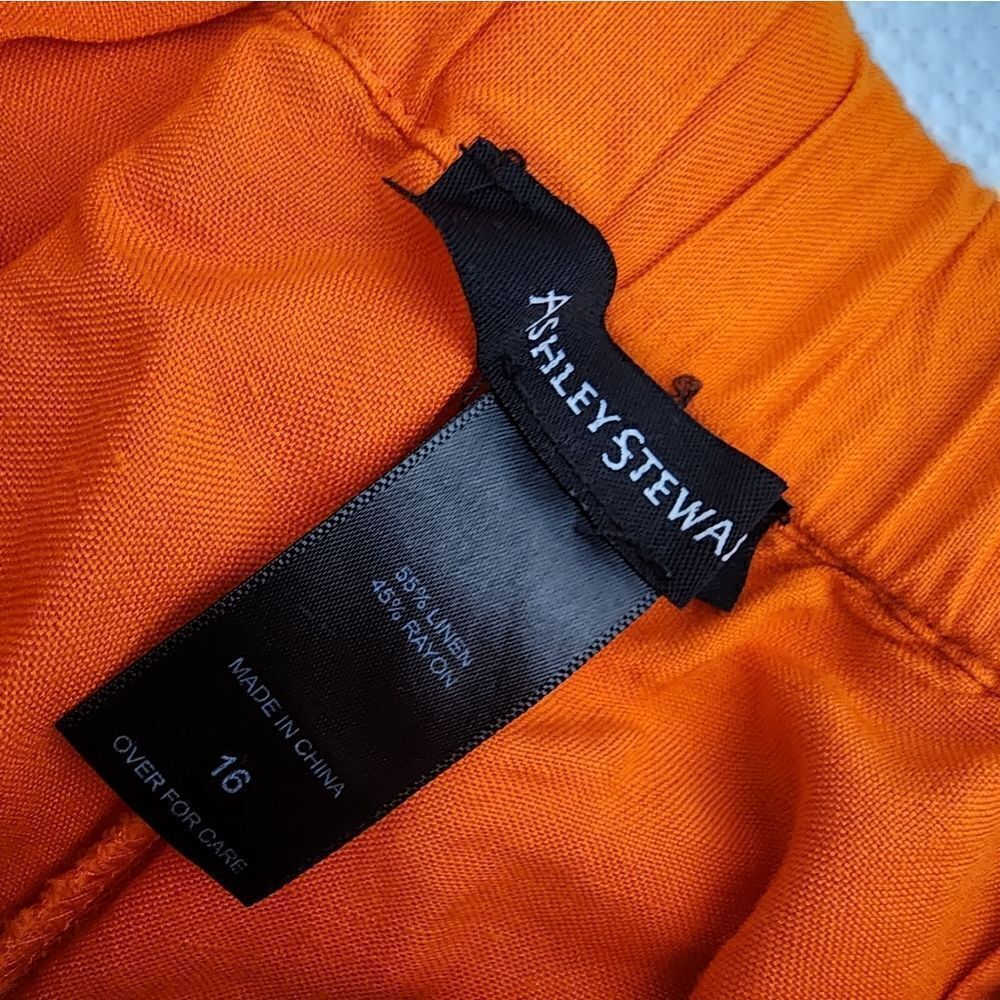 Ashley Stewart linen blend back elastic waistband w/ tie side pockets pants - Picture 8 of 11